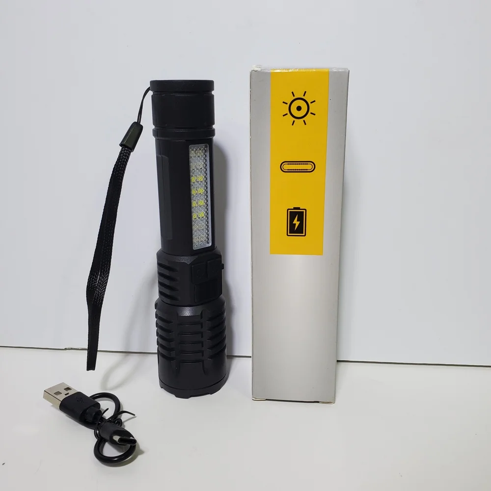Rechargeable LED Multi-Function Zoom Digital Flashlight Side Work Outdoor Light